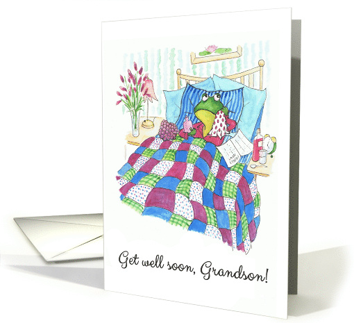 For Grandson Get Well Wishes with Fun Frog in Bed card (930118)