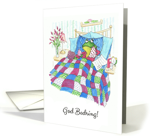 Get Well in Danish with Fun Frog in Bed Blank Inside card (930336)