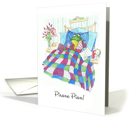 Get Well in Finnish with Fun Frog in Bed Blank Inside card (930339)