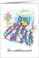 Get Well in French with Fun Frog in Bed Blank Inside card