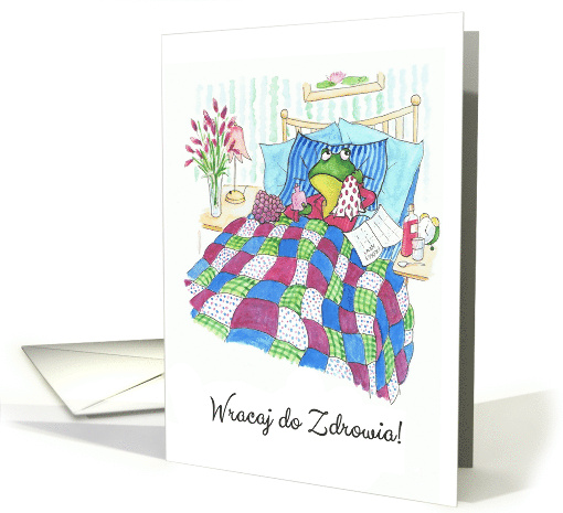 Get Well in Polish with Fun Frog in Bed Blank Inside card (930343)
