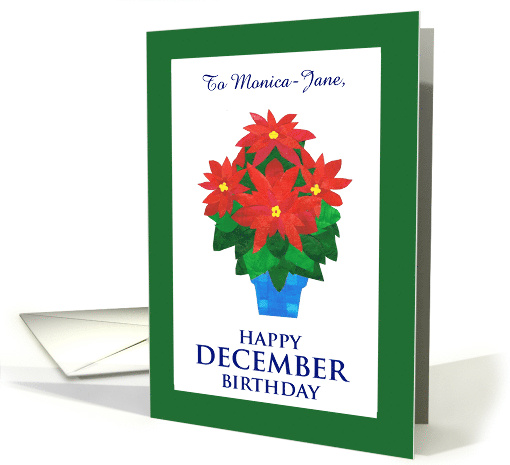 Custom Name Poinsettia December Birthday card (930677)