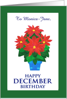 Custom Name Poinsettia December Birthday card