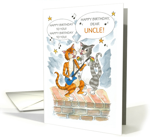 Custom Relation for Uncle's Birthday with Comic Singing Cats card