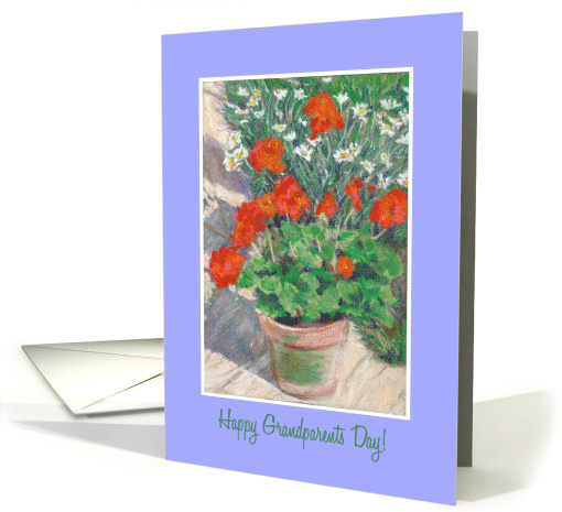 Grandparents Day Wishes with Red Geraniums and White Daisies card