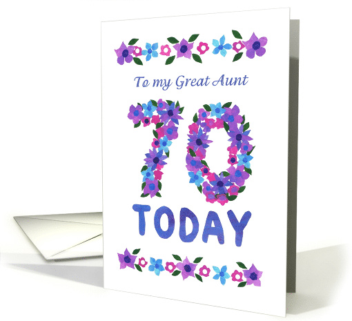 For Great Aunt 70th Birthday Greetings with Pink and Blue Flowers card