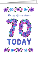 For Great Aunt 70th Birthday Greetings with Pink and Blue Flowers card