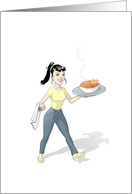 Waitress - Server - Serving Platter - Food - Restaurant - Blank Card - Note Card