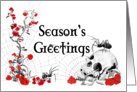 Gothic Spiders, Roses and Skull Seasonal Greeting Card on white card