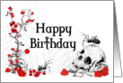 Spiders, Roses and Skull Birthday Card with white background card