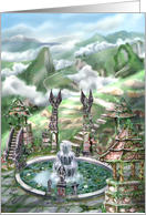 Dragon Temple - a temple of dragons in cloudy mountains card