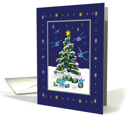 Baby Dragons and Christmas tree, blue card (875943)