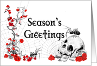 Gothic Spiders, Roses and Skull Seasonal Greeting Card on white card