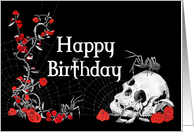 Spiders, Roses and Skull Birthday Card with black background card