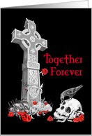 Celtic Cross, Raven, Roses and Skull Valentines Day Card on black card