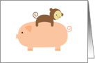 Baby Monkey Riding Backwards on a Pig card