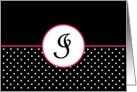 Pink White and Black Polka Dot Monogram - I card
