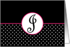 Pink White and Black Polka Dot Monogram - J card