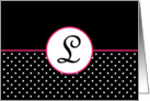 Pink White and Black Polka Dot Monogram - L card