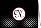 Pink White and Black Polka Dot Monogram - N card