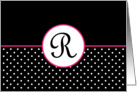 Pink White and Black Polka Dot Monogram - R card