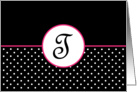 Pink White and Black Polka Dot Monogram - T card