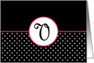 Pink White and Black Polka Dot Monogram - V card