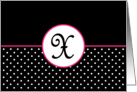 Pink White and Black Polka Dot Monogram - X card