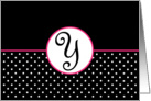 Pink White and Black Polka Dot Monogram - Y card