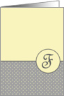 Yellow and Grey Polka Dot Monogram - F card