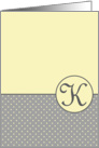 Yellow and Grey Polka Dot Monogram - K card