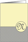 Yellow and Grey Polka Dot Monogram - N card