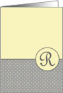 Yellow and Grey Polka Dot Monogram - R card