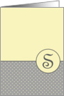 Yellow and Grey Polka Dot Monogram - S card
