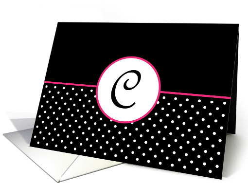 Pink White and Black Polka Dot Monogram - C card (1306012)