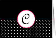 Pink White and Black Polka Dot Monogram - C card