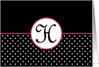 Pink White and Black Polka Dot Monogram - H card
