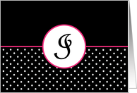 Pink White and Black Polka Dot Monogram - I card