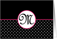 Pink White and Black Polka Dot Monogram - M card
