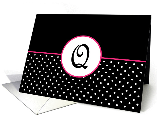 Pink White and Black Polka Dot Monogram - Q card (1306824)