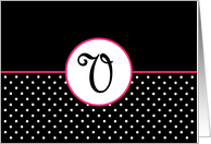 Pink White and Black Polka Dot Monogram - V card