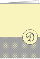 Yellow and Grey Polka Dot Monogram - D card
