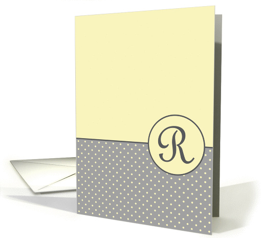 Yellow and Grey Polka Dot Monogram - R card (1306878)
