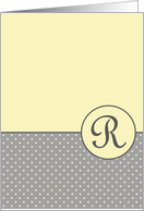 Yellow and Grey Polka Dot Monogram - R card