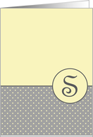 Yellow and Grey Polka Dot Monogram - S card