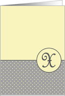 Yellow and Grey Polka Dot Monogram - X card