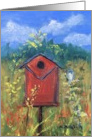 Red Bird House Blank Inside card