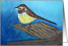 Brown & Yellow Bird on Blue Background, Painting - blank inside card