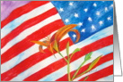 USA flag and daylily- blank inside card