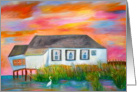 Old Shore House Sunset -Happy Birthday card